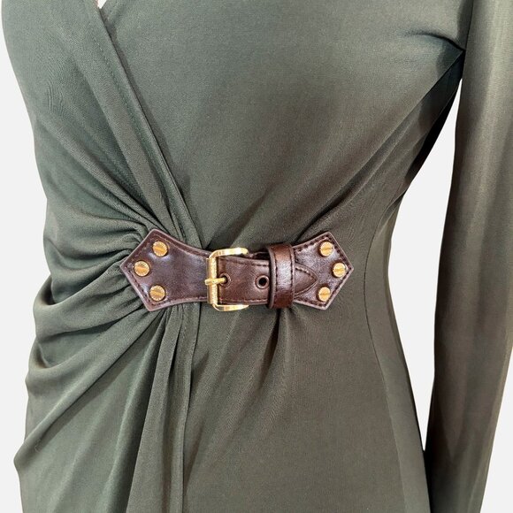 Michael Kors Olive Green Wrap Top with Buckle Detail -XS/S - Picture 3 of 8